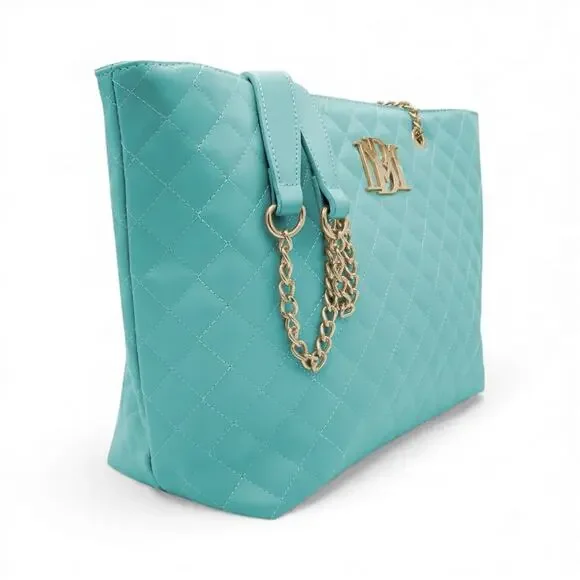 Badgley Mischka Tote Bag Aqua Quilted Chain New With Tags - Picture 3 of 8